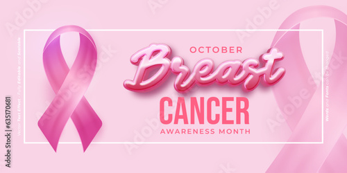 Breast cancer awareness month background with symbol ribbon and text effect 3d style