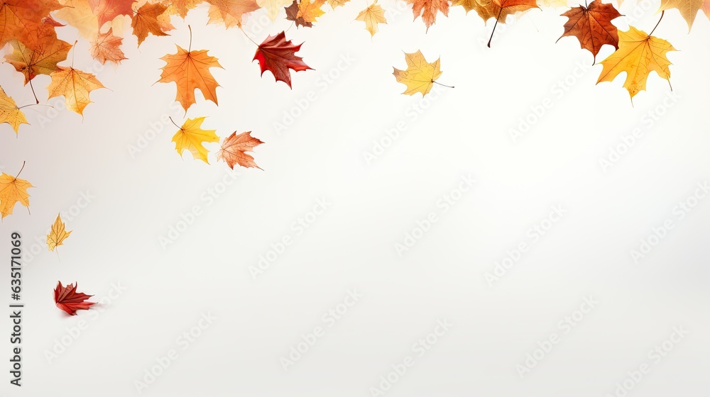 a horizontal format of Fall leaves falling as a background with space for copy in Education-themed, photorealistic illustrations in JPG. Generative ai a horizontal format of Fall leaves falling as a background with space for copy in Education-themed, photorealistic illustrations in JPG. Generative ai