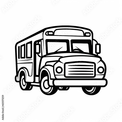 School bus, simple thick lines kids or children cartoon coloring book pages. Clean drawing can be vectorized to illustration. 