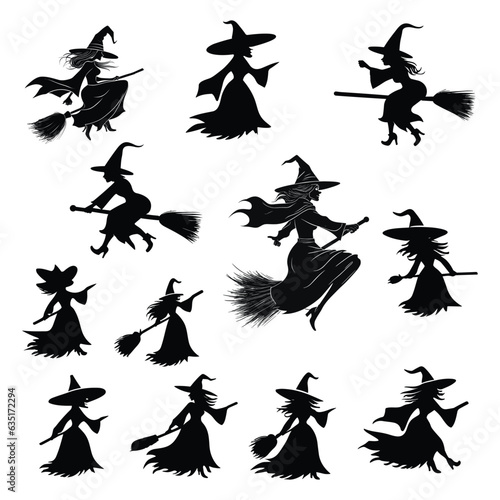 Free vector witches in silhouette cartoon character isolated