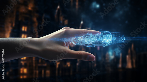 Digital internet future technology hand connection, Generative AI.
