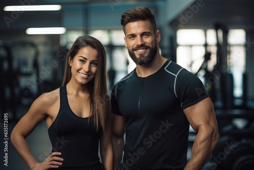 Beautiful sports girl stands next to the athlete in the gym  athletes  gym