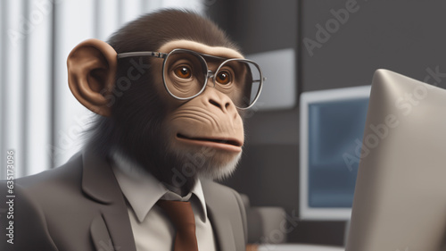 caricature of an ape as a businessman in the office