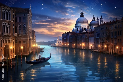 Venetian Gondola Melodies: Hyper-Realistic Scene of Gondolier Serenading Amidst Historic Buildings, Sunset's Golden Glow 