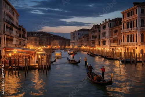 Gondola Sunset Serenade: Hyper-Realistic Scene of Gondolier Serenading Tourists Through Canals, Historic Buildings Reflecting  © Lucija