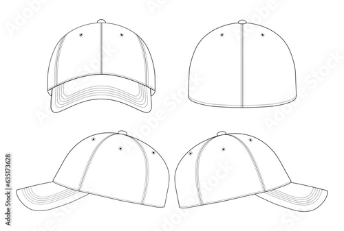Blank Fitted Baseball Cap Template of front,back and side view