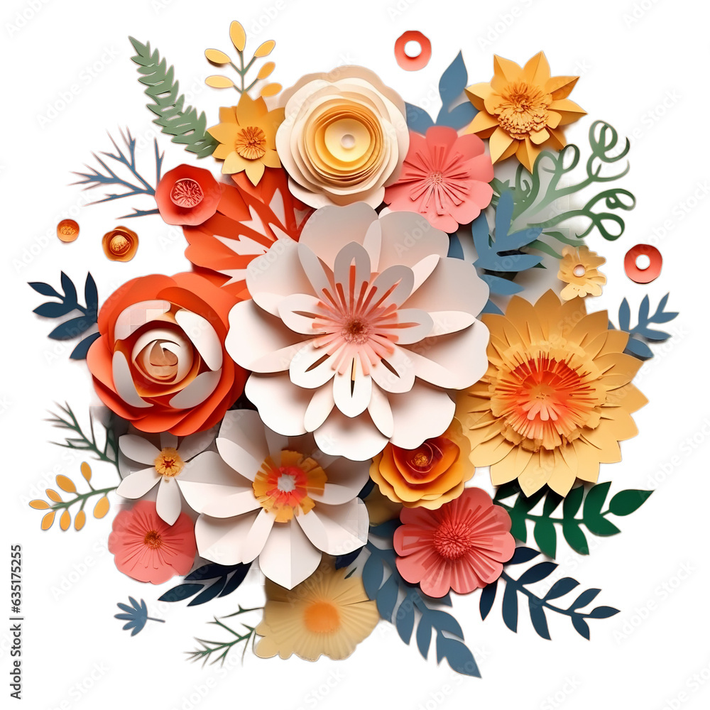 Flowers in paper cut style, layered style, papercraft, Generative ai ...