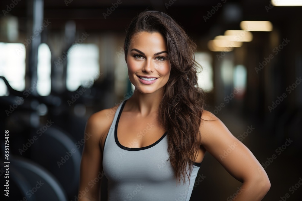 Sporty beautiful woman fitness trainer smiling in the gym