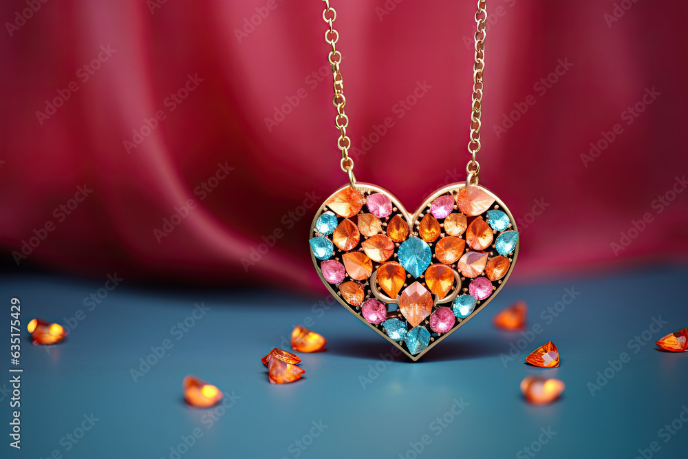 Bright colourful  autumn inspired necklace, copy space 
