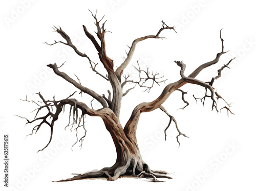 Vector illustration of a beautiful dead tree for Halloween decoration or horror movie on white background.
