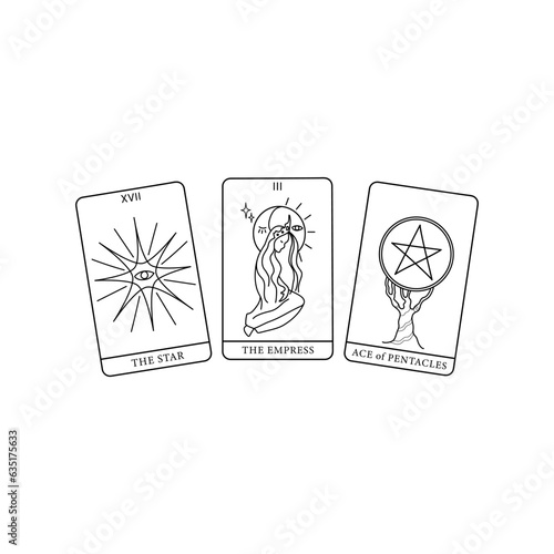 Tarot cards line art. Sketch divination, concept. Hand drawn vector illustration.