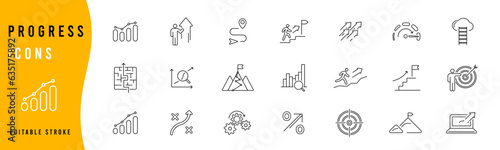 Business progress icons. Growth icon set. Success linear icon illustration