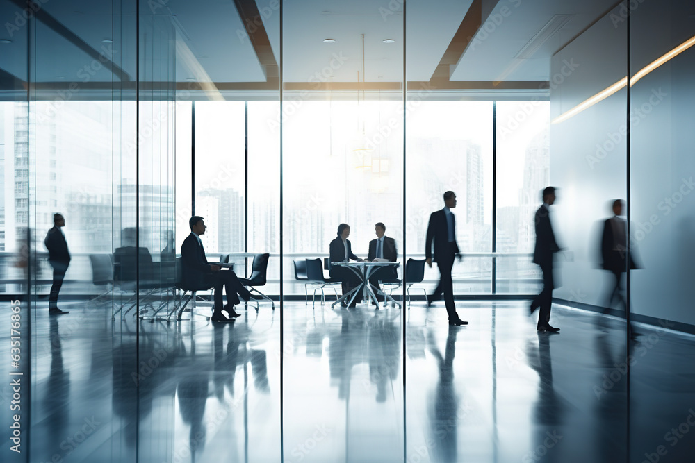 modern open space office interior with blurred business colleagues modern open space office interior with blurred business colleagues