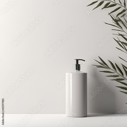 Mockup of a white dispenser with a cosmetic product such as soap, shower gel