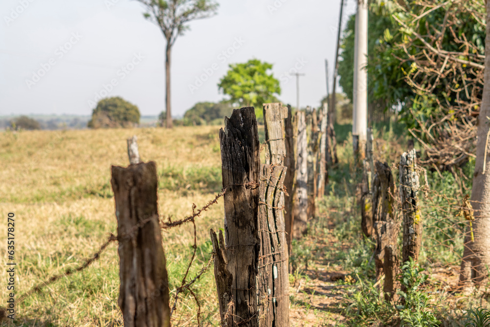 Old wooden fence on a farm