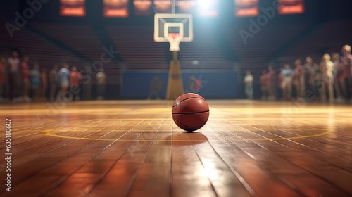 Basketball in the middle of the court with a blurred background, generated by AI © Resi