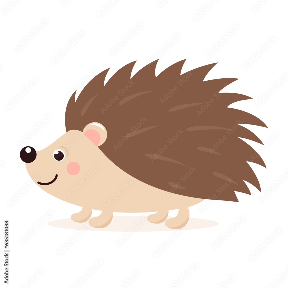 Flat Vector Cute Hedgehog. Little Hedgehog Icon. Adorable Walking Hedgehog Cartoon Character Isolated on White Background, Side View Flat Vector Cute Hedgehog. Little Hedgehog Icon. Adorable Walking Hedgehog Cartoon Character Isolated on White Background, Side View