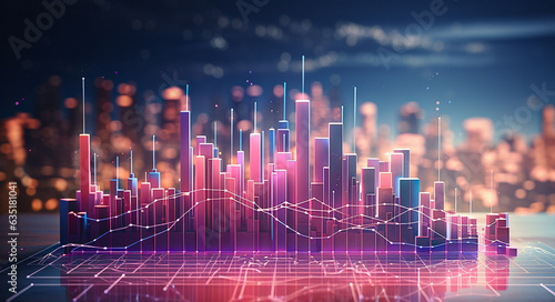 finance, graph, investment, chart, background, economy, financial, growth, money, stock. urban in front of, financial trends solid and line graphs in city background visualizing success. investment.