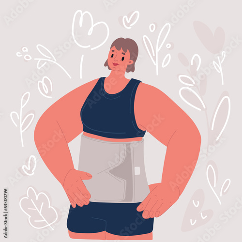 Vector illustration of Postnatal Bandage. Medical Compression underwear. Orthopedic bandage underpants for lowering of the pelvic organs. Postpartum Tummy Control Belly Bandage. 