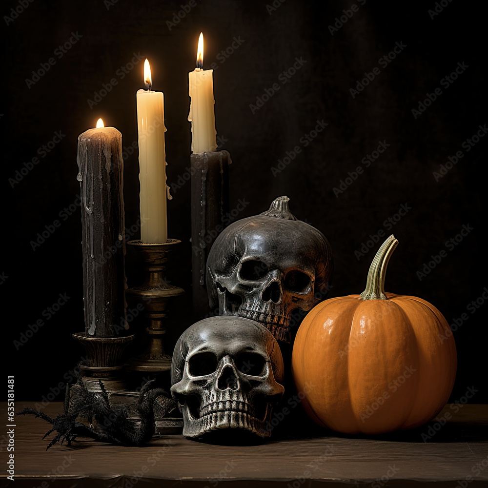 Halloween scene with pumpkins glowing in the spooky night. Halloween Pumpkins and lights Halloween scene with pumpkins glowing in the spooky night. Halloween Pumpkins and lights