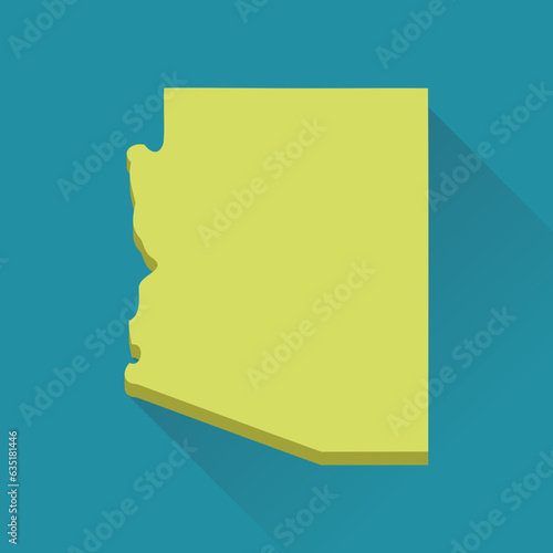 3D flat design map of the US state of Arizona yellow on a blue background with shadow