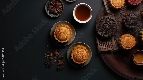 various shape moon cake,chinese dessert snack during lunar new year mid autumn festival. Generative Ai