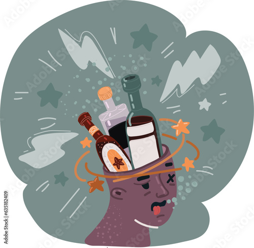 Vector illustration of Hungover male suffer from headache after waking up in morning,drank too much last night ,Drunk middle man having a hangover
