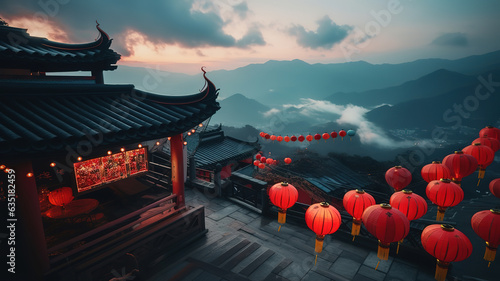 Chinese new year background Chinese lantern. Generative Ai