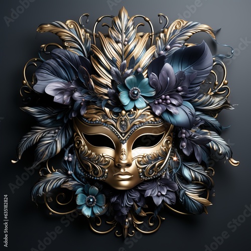 Gothic carnival mask with bright elements. Decor to hide the face, the mystery of what is happening, incognito guests. Concept: Masquerade party celebration. © Marynkka_muis_ua