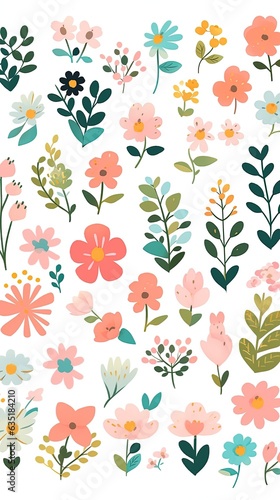 Cute minimal spring flowers gouache illustration made with Generative AI 