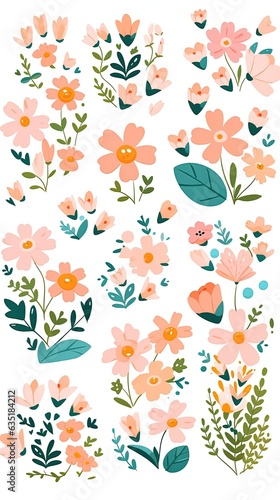 Cute minimal spring flowers gouache illustration made with Generative AI 