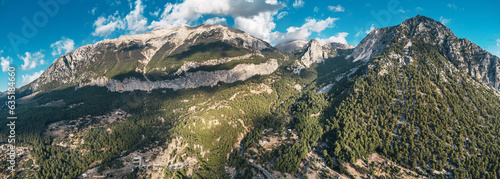 Panoramic aerial view of a Taurus mountains. Scenic landscape of a Lycian Way trail in Turkey
