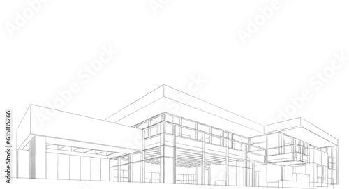 Architectural drawing of modern house 3d rendering