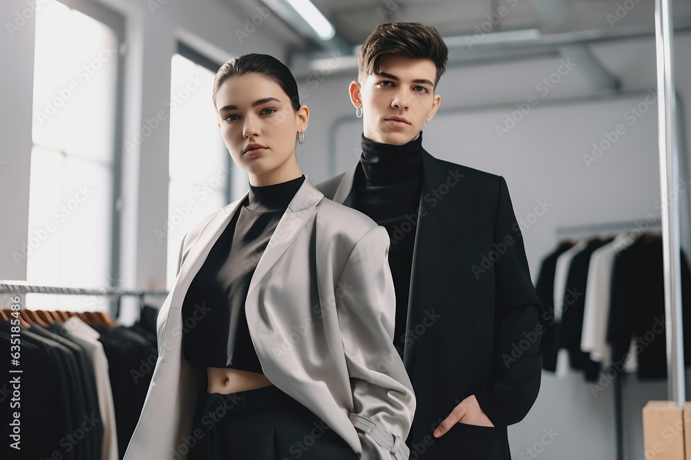 Fototapeta premium Man And Woman Couple Fashion Models AI Generative image