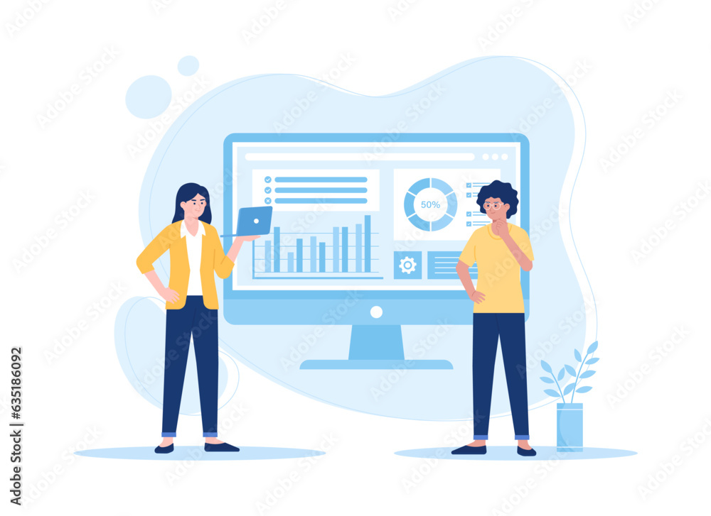 Manager explaining business analysis on screen concept flat illustration Manager explaining business analysis on screen concept flat illustration