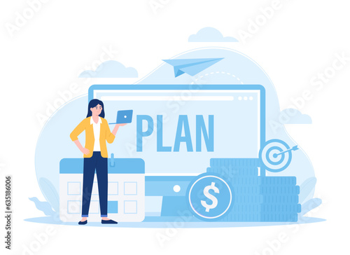 Business target planning calendar concept flat illustration