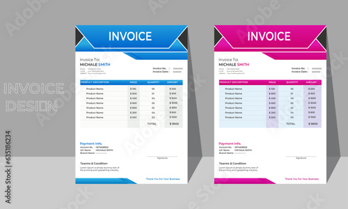 Invoice minimal design template. Bill form business invoice accounting