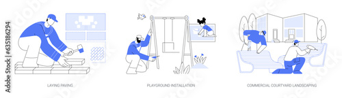 Public area landscape development abstract concept vector illustrations.
