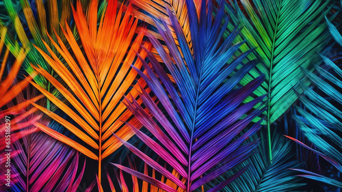 Painted palm pattern,background, Beautiful and elegant colorful palm leaf texture. Generative Ai