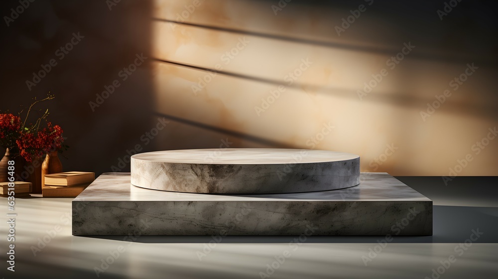 product photography ceramic podium on minimalistic flat background