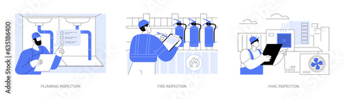 Building utilities inspections abstract concept vector illustrations.