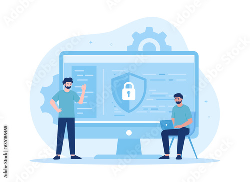 Web hosting, sql security concept flat illustration