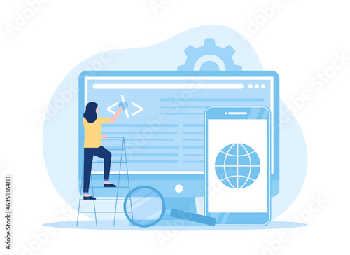 Programming language improvements, script writing concept flat illustration