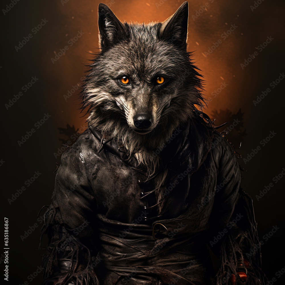 Banner, poster or template for Halloween background with scary wolf, forest, moon Banner, poster or template for Halloween background with scary wolf, forest, moon
