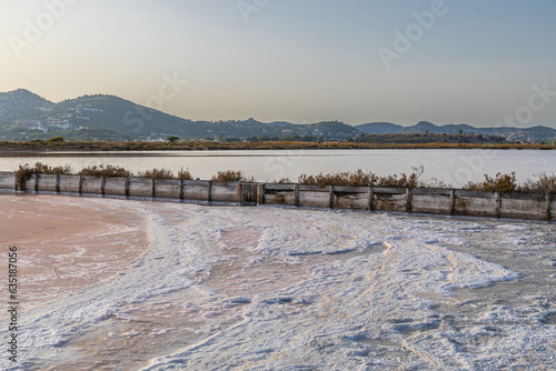 Cristallisation du sel au Salin des Pesquiers, Hyères, Var, au soleil couchant photo