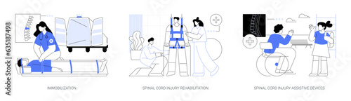 Spinal cord injury medicine abstract concept vector illustrations.