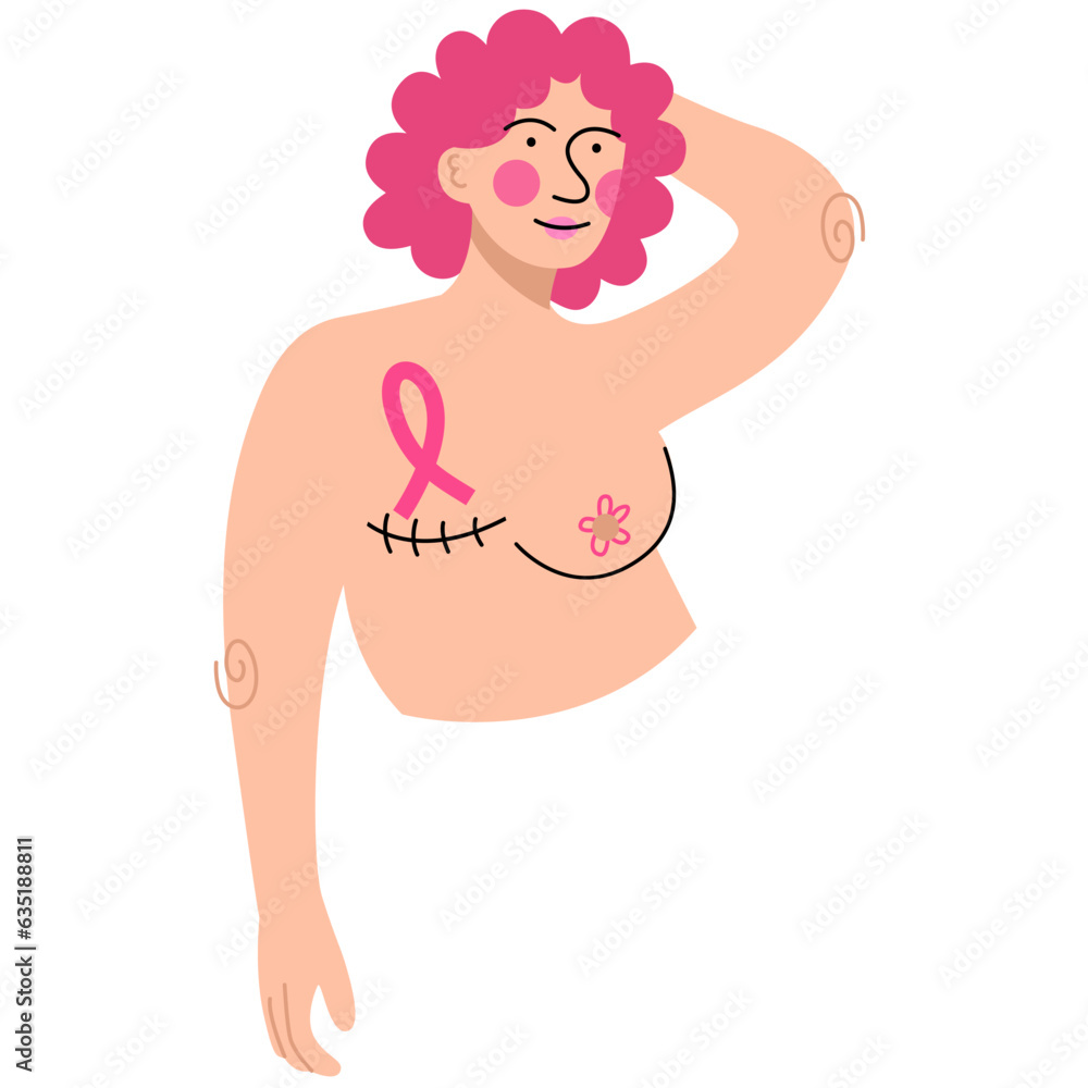 Breast Cancer Awareness Month.Illustration with Ribbon Pink and Woman for Disease Prevention Campaign or Healthcare Breast Cancer Awareness Month.Illustration with Ribbon Pink and Woman for Disease Prevention Campaign or Healthcare