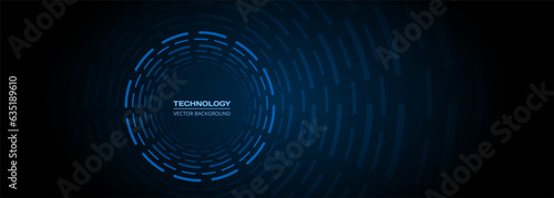 Abstract futuristic dark blue concept technology background design with circle lines. Dark blue background for corporate, brochure, business, banner or cover