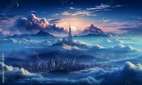 "Celestial Skyline: The Enchanting Floating City" "Cloud City Dreams: A Surreal Urban Fantasy" "Ethereal Metropolis: A City Among the Clouds"