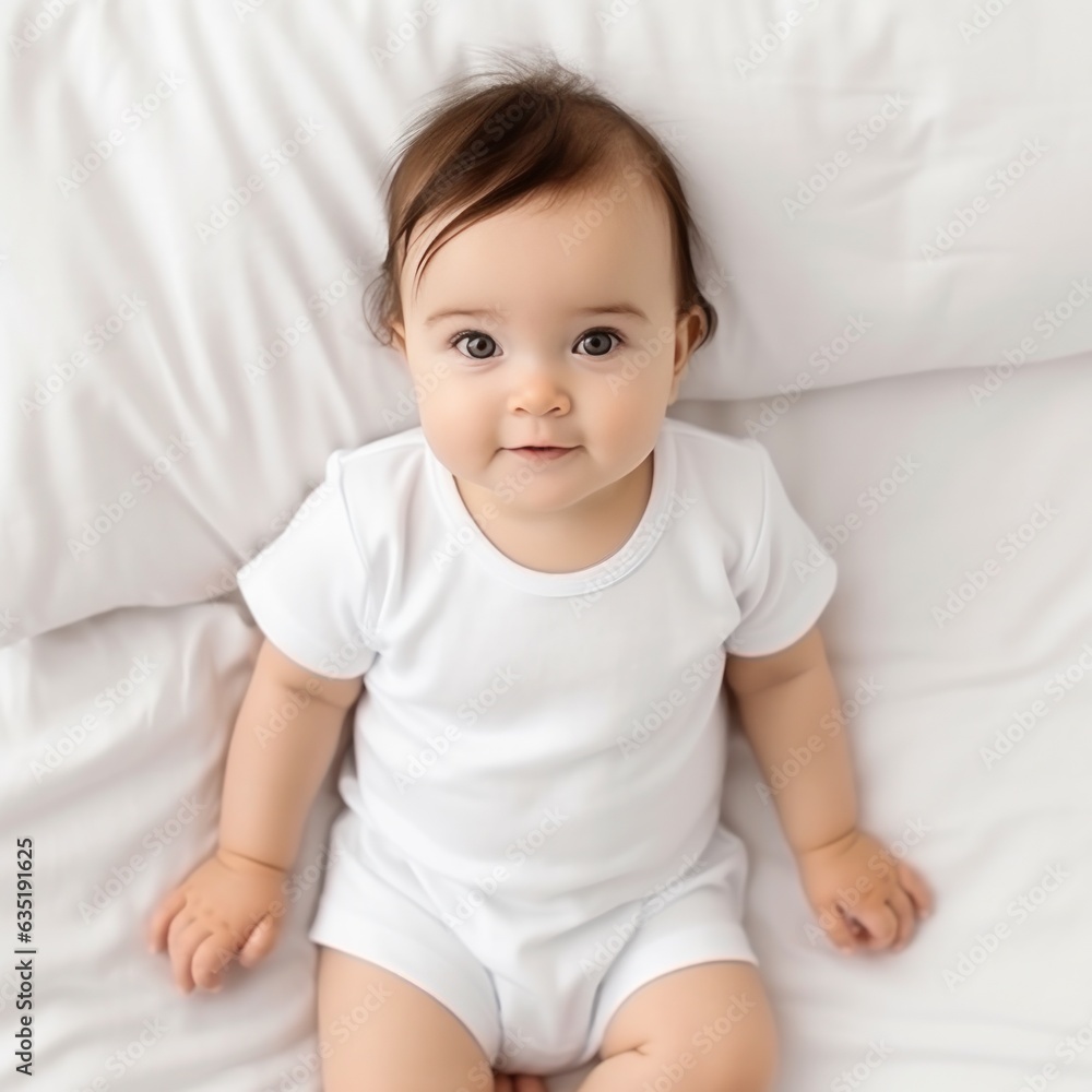 Cute baby child in white mockup t-shirt Cute baby child in white mockup t-shirt